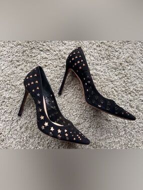 Jimmy Choo Black Suede Star Cutout Pointed Toe Pumps Size 39 US 9